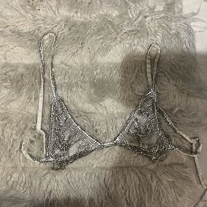 Retrofete Silver Crop Top with Intricate Lace